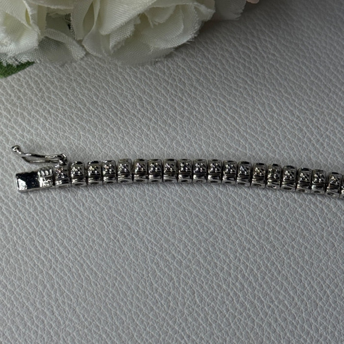 925 Sterling Silver Fas 3 Diamonds Bracelet Length 7.5 Inch