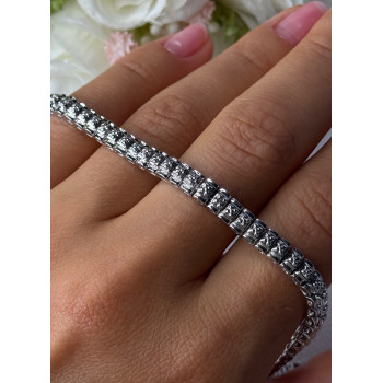 925 Sterling Silver Fas 3 Diamonds Bracelet Length 7.5 Inch
