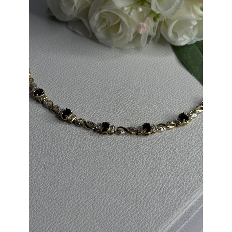 925 Sterling Silver Gold Plated Sapphire Bracelet Length 8.5 Inch