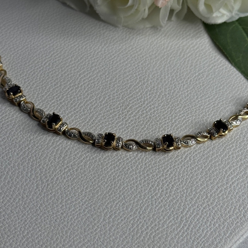 925 Sterling Silver Gold Plated Sapphire Bracelet Length 8.5 Inch