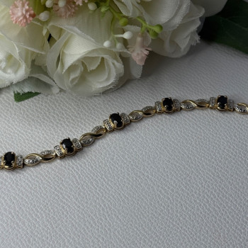 925 Sterling Silver Gold Plated Sapphire Bracelet Length 8.5 Inch