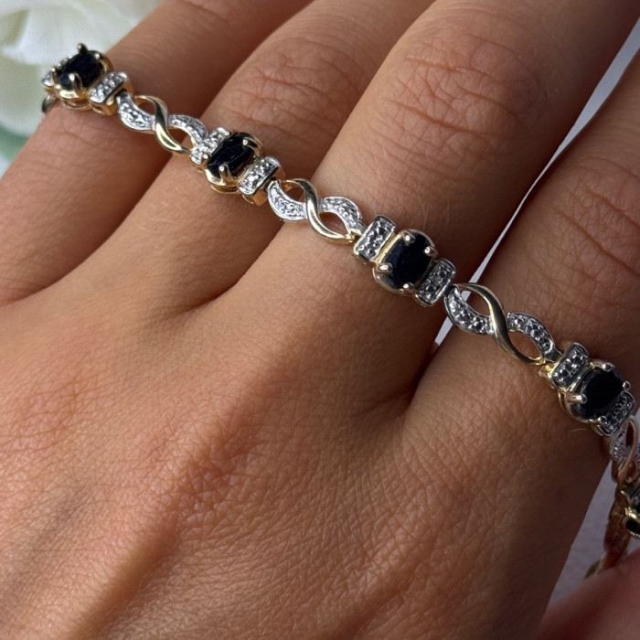 925 Sterling Silver Gold Plated Sapphire Bracelet Length 8.5 Inch
