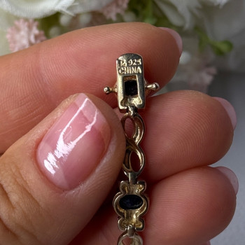 925 Sterling Silver Gold Plated Sapphire Bracelet Length 8.5 Inch