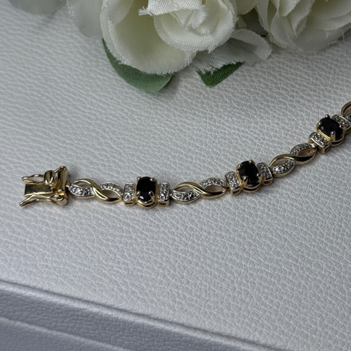 925 Sterling Silver Gold Plated Sapphire Bracelet Length 8.5 Inch