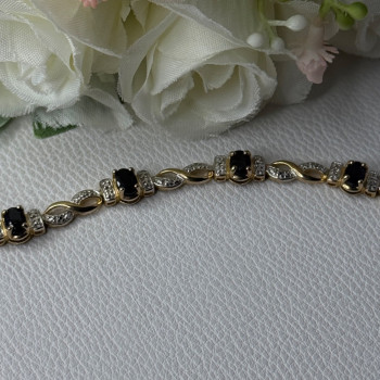 925 Sterling Silver Gold Plated Sapphire Bracelet Length 8.5 Inch
