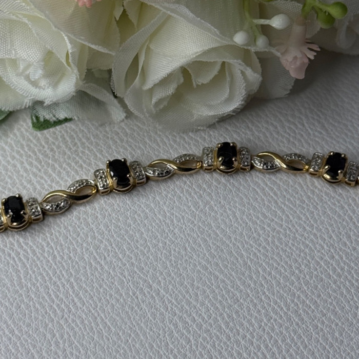 925 Sterling Silver Gold Plated Sapphire Bracelet Length 8.5 Inch