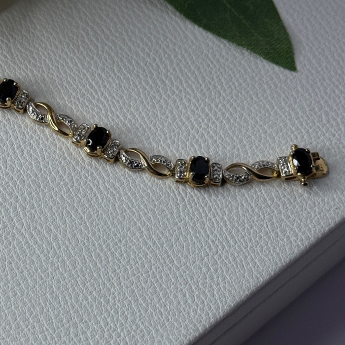 925 Sterling Silver Gold Plated Sapphire Bracelet Length 8.5 Inch