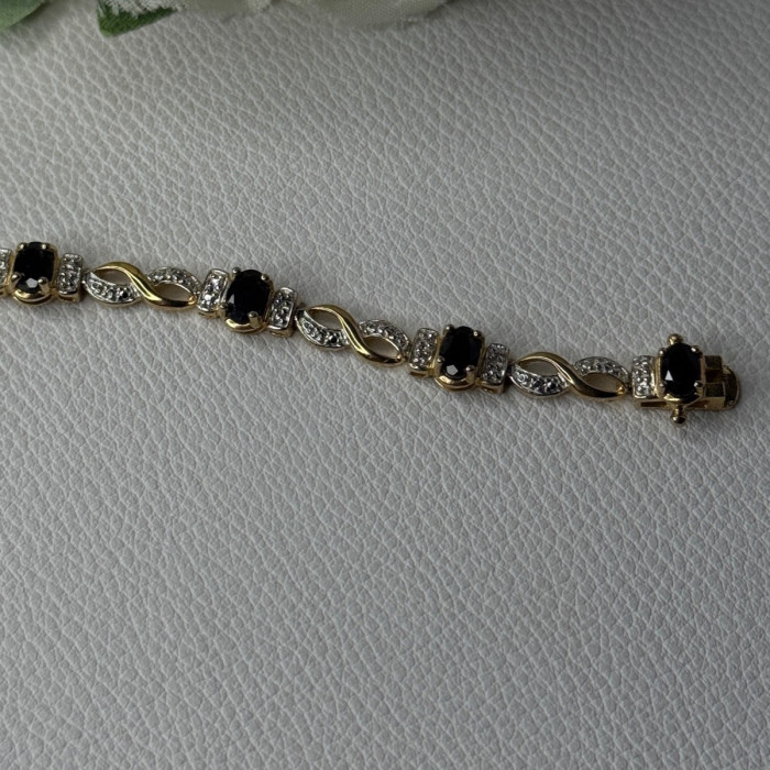 925 Sterling Silver Gold Plated Sapphire Bracelet Length 8.5 Inch