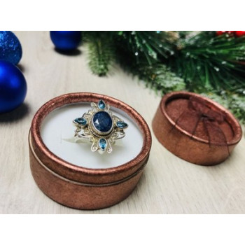 925 Sterling Silver Spinel & Aquamarines Ring Size 6.5