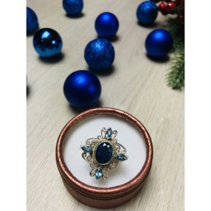 925 Sterling Silver Spinel & Aquamarines Ring Size 6.5