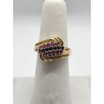 14K YELLOW GOLD TOURMALINE & DIAMOND RING  SIZE 5.5