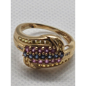 14K YELLOW GOLD TOURMALINE & DIAMOND RING  SIZE 5.5