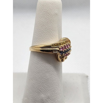 14K YELLOW GOLD TOURMALINE & DIAMOND RING  SIZE 5.5