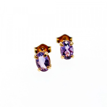 14K Yellow Gold Purple Tourmaline Stud Earrings