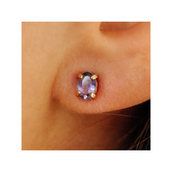 14K YELLOW GOLD PURPLE TOURMALINE STUD EARRINGS