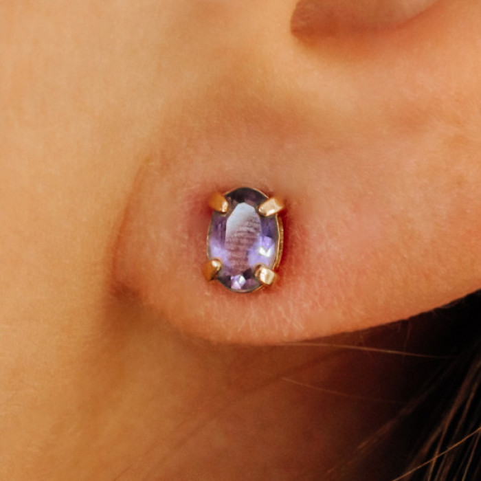14K Yellow Gold Purple Tourmaline Stud Earrings