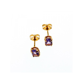 14K YELLOW GOLD PURPLE TOURMALINE STUD EARRINGS