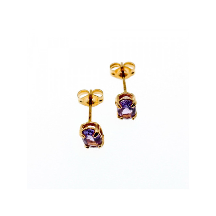 14K YELLOW GOLD PURPLE TOURMALINE STUD EARRINGS