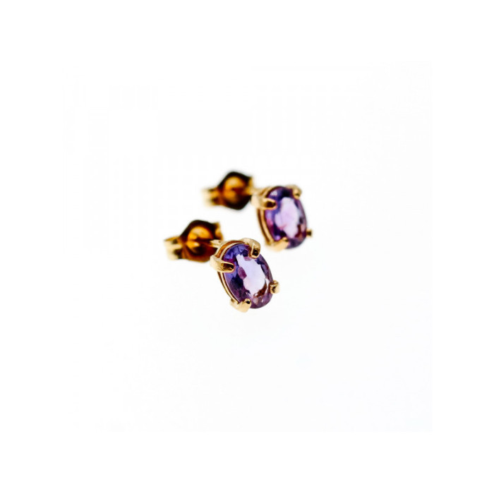 14K YELLOW GOLD PURPLE TOURMALINE STUD EARRINGS