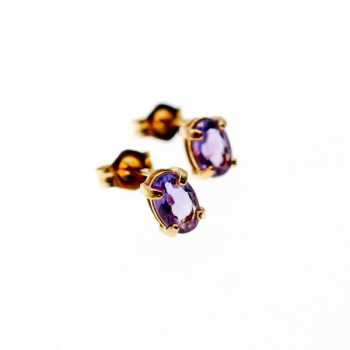 14K Yellow Gold Purple Tourmaline Stud Earrings