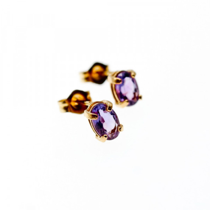 14K Yellow Gold Purple Tourmaline Stud Earrings