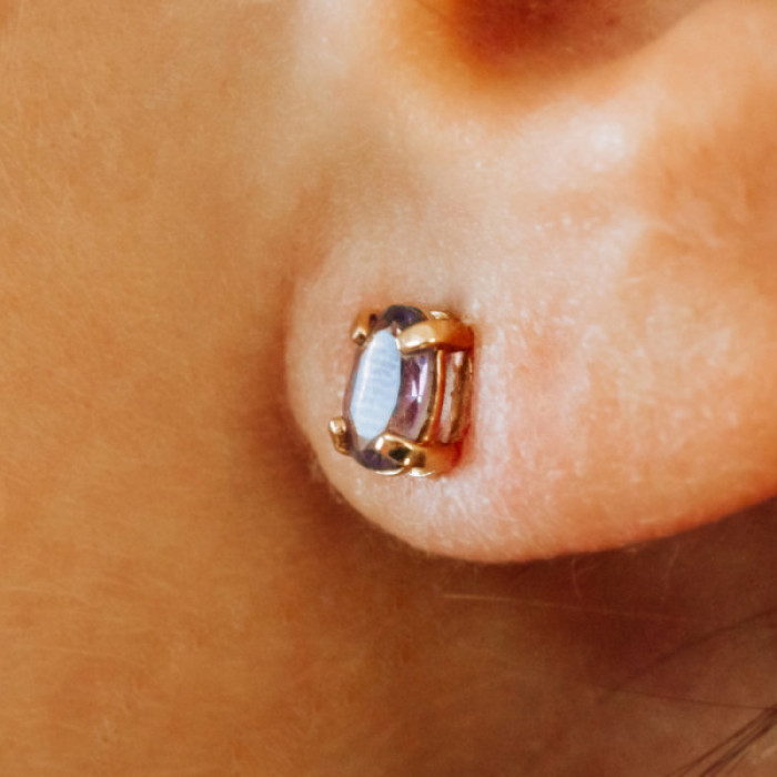 14K Yellow Gold Purple Tourmaline Stud Earrings