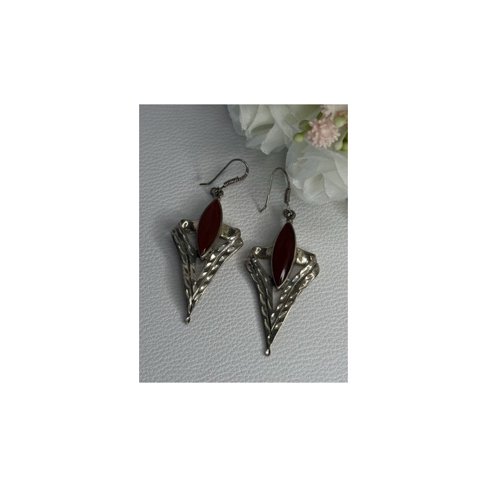 Vintage 925 Sterling Silver Agate Earrings Length 2.60 Inch