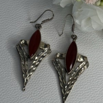Vintage 925 Sterling Silver Agate Earrings Length 2.60 Inch