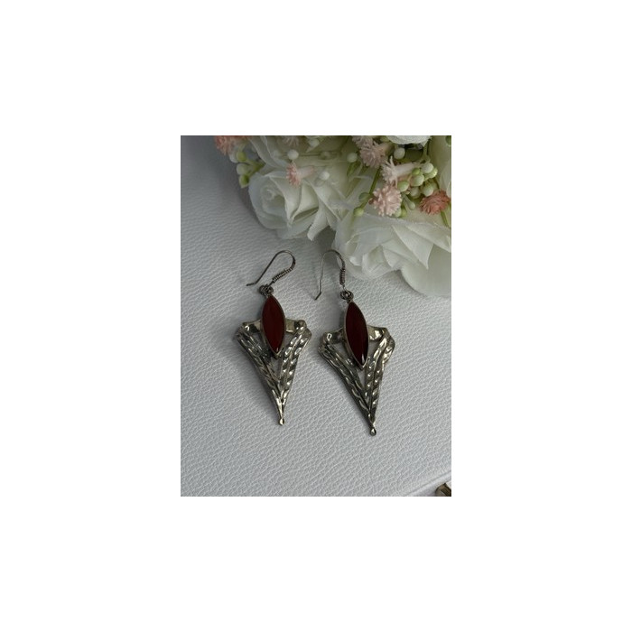 Vintage 925 Sterling Silver Agate Earrings Length 2.60 Inch