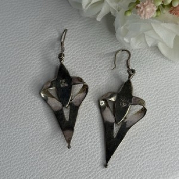 Vintage 925 Sterling Silver Agate Earrings Length 2.60 Inch