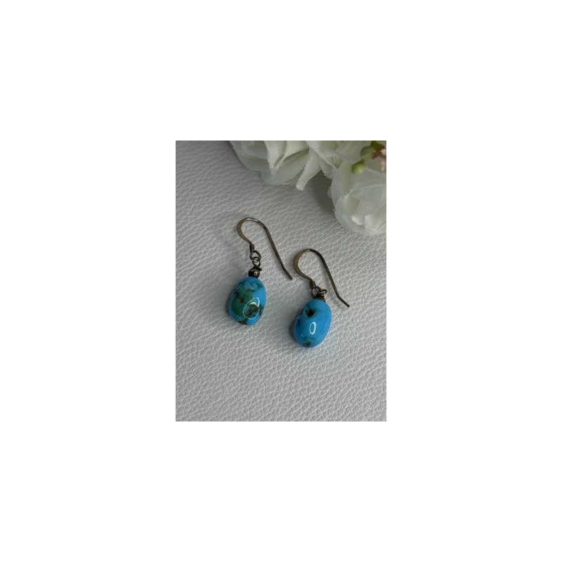 925 Sterling Silver Turquoise Earrings Length 1.20 Inch