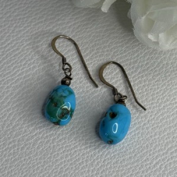 925 Sterling Silver Turquoise Earrings Length 1.20 Inch
