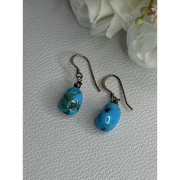 925 Sterling Silver Turquoise Earrings Length 1.20 Inch