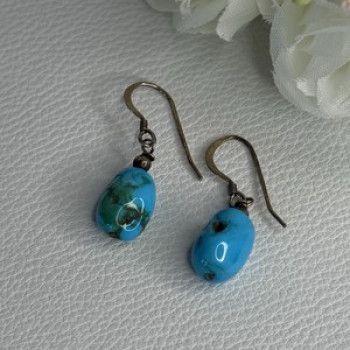 925 Sterling Silver Turquoise Earrings Length 1.20 Inch