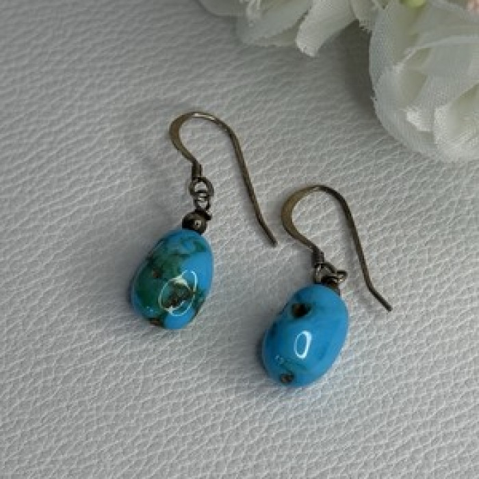 925 Sterling Silver Turquoise Earrings Length 1.20 Inch