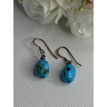 925 Sterling Silver Turquoise Earrings Length 1.20 Inch