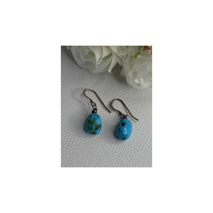 925 Sterling Silver Turquoise Earrings Length 1.20 Inch