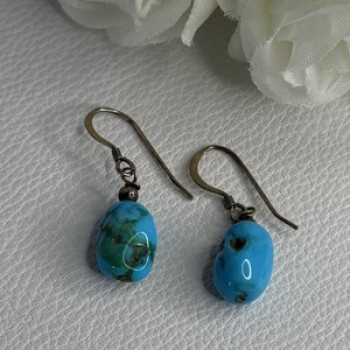 925 Sterling Silver Turquoise Earrings Length 1.20 Inch