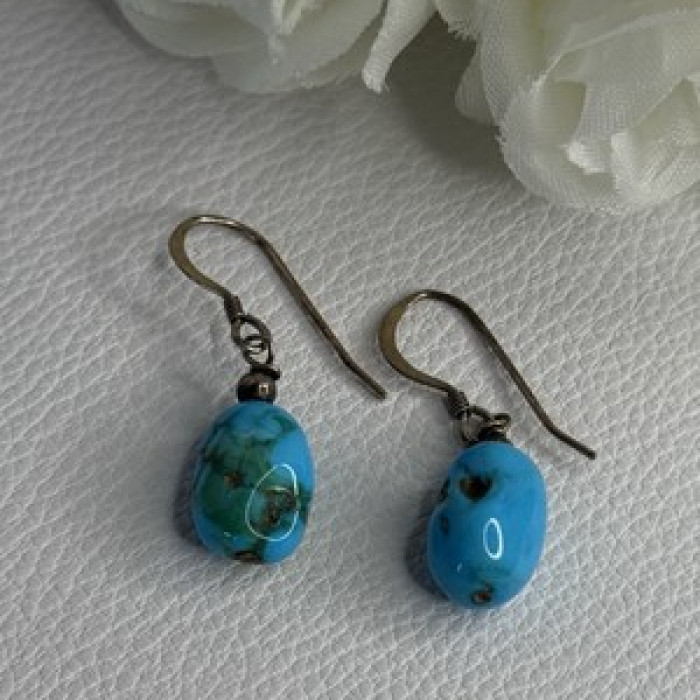 925 Sterling Silver Turquoise Earrings Length 1.20 Inch