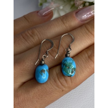 925 Sterling Silver Turquoise Earrings Length 1.20 Inch