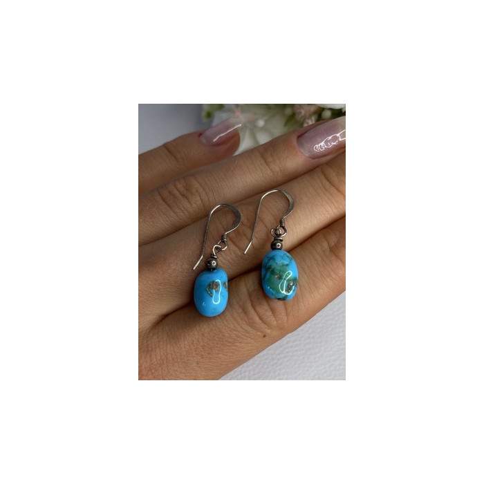 925 Sterling Silver Turquoise Earrings Length 1.20 Inch