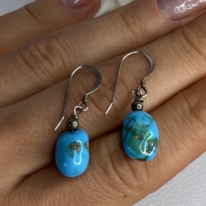 925 Sterling Silver Turquoise Earrings Length 1.20 Inch
