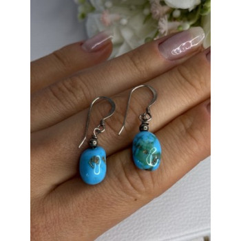 925 Sterling Silver Turquoise Earrings Length 1.20 Inch