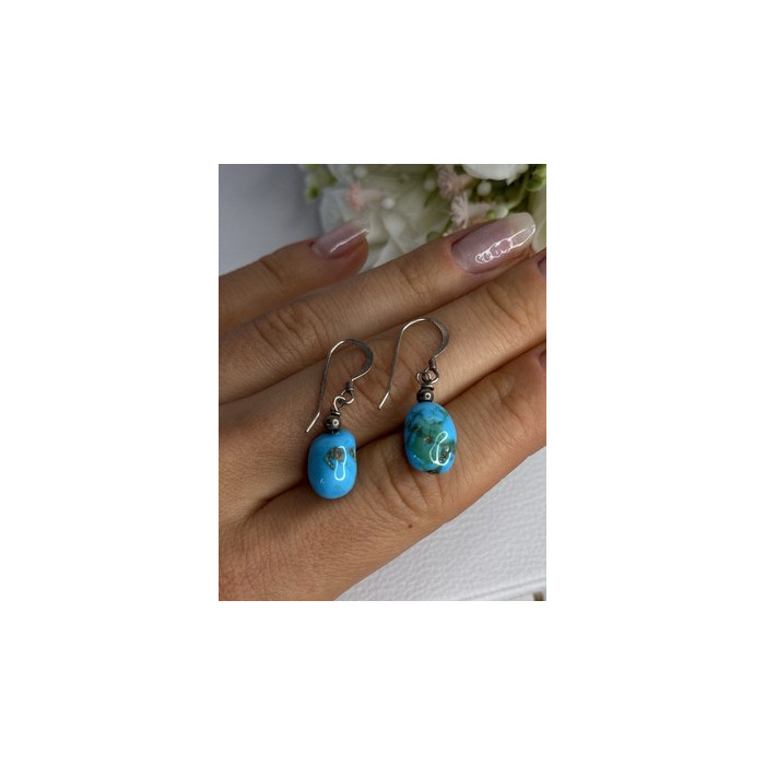 925 Sterling Silver Turquoise Earrings Length 1.20 Inch