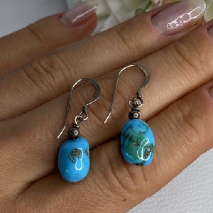 925 Sterling Silver Turquoise Earrings Length 1.20 Inch