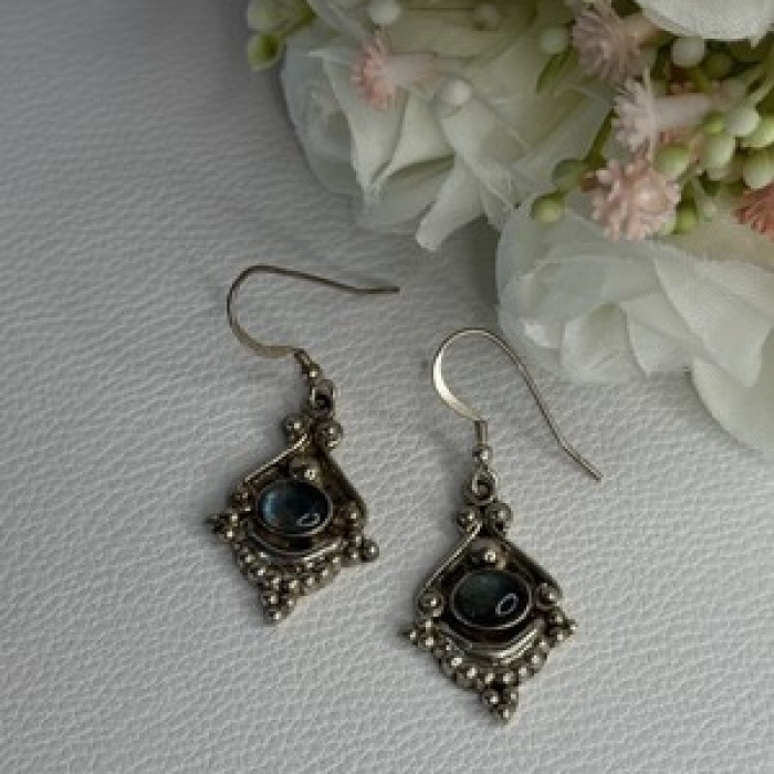 Vintage 925 Sterling Silver Labradorite Earrings Length 1.80 Inch