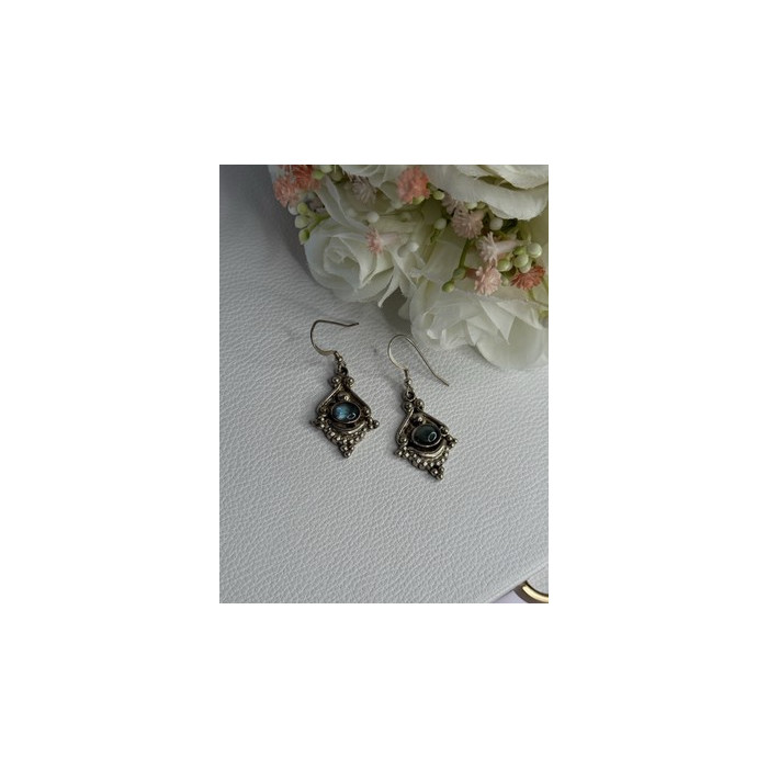 Vintage 925 Sterling Silver Labradorite Earrings Length 1.80 Inch