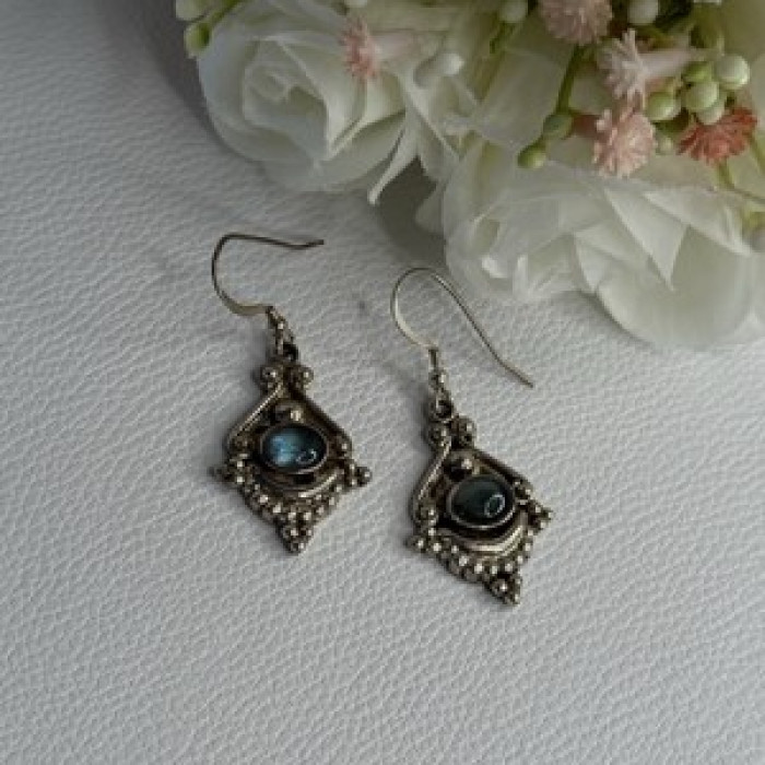 Vintage 925 Sterling Silver Labradorite Earrings Length 1.80 Inch