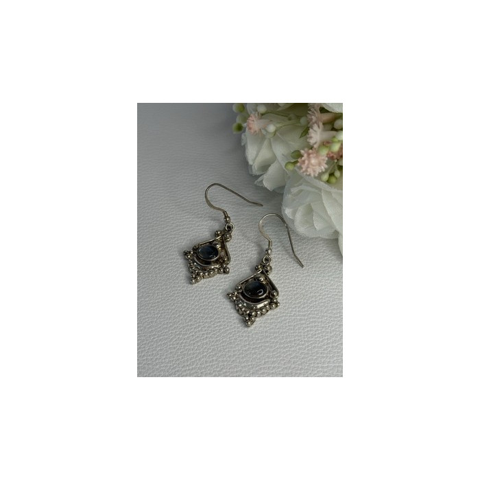 Vintage 925 Sterling Silver Labradorite Earrings Length 1.80 Inch