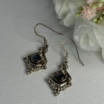 Vintage 925 Sterling Silver Labradorite Earrings Length 1.80 Inch